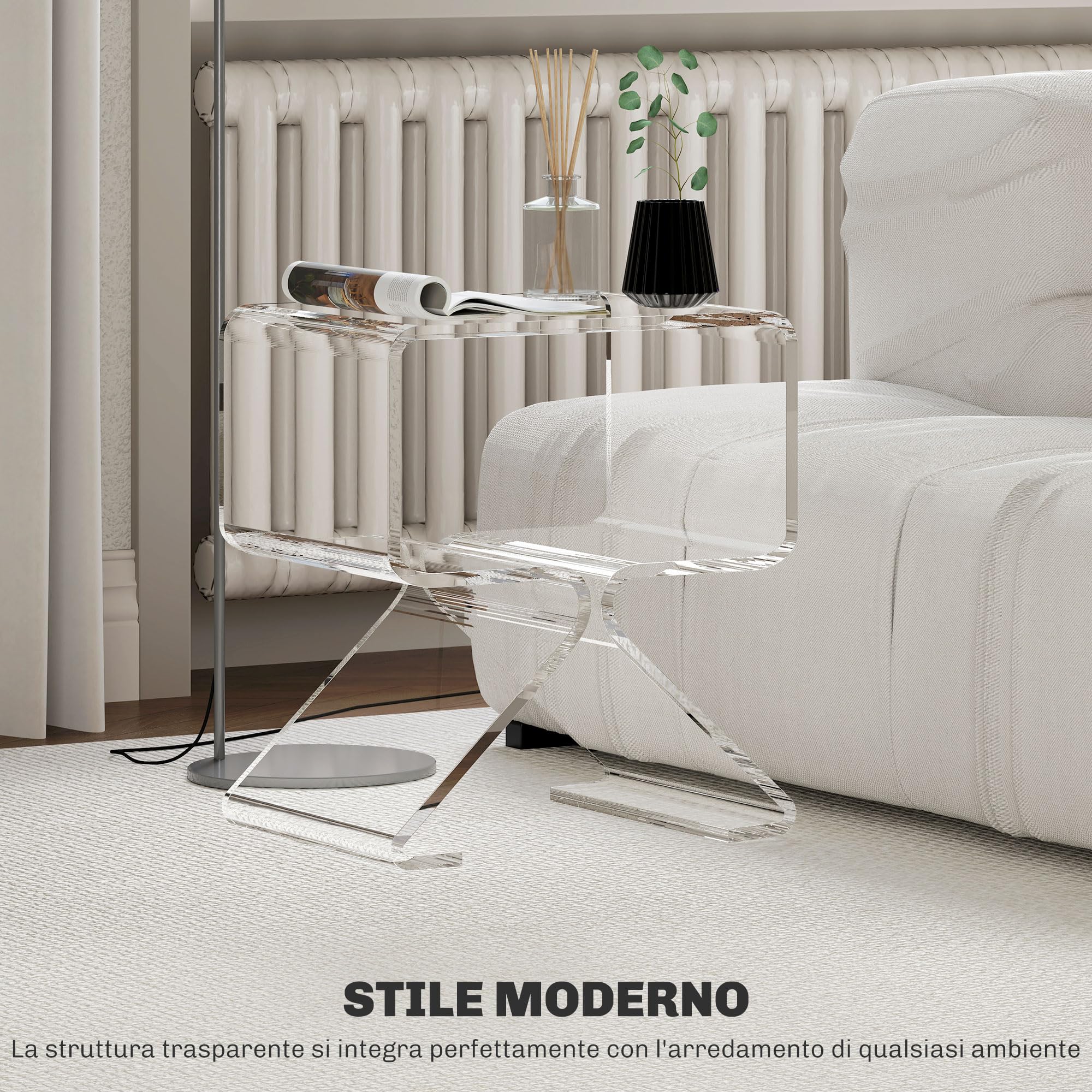 HOMCOM Tavolino Basso Geometrico a 2 Livelli con Gambe Triangolari, Tavolino da Salotto in Acrilico, 40x30x45 cm, Trasparente