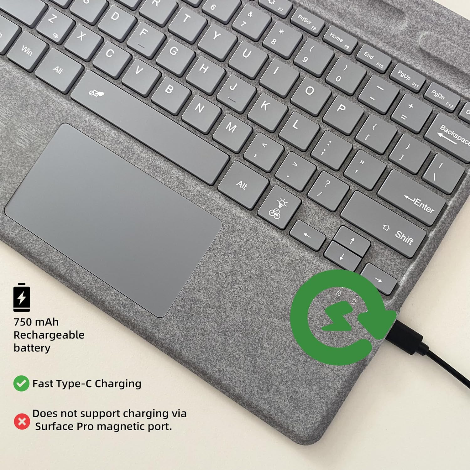 mobee Keyboard for Microsoft Surface Pro Copilot+ (11th Edition) / Pro 11/10 / 9/8 / X, 13 inch, Detachable Type Cover with Touchpad, Pen Holder (Ash)