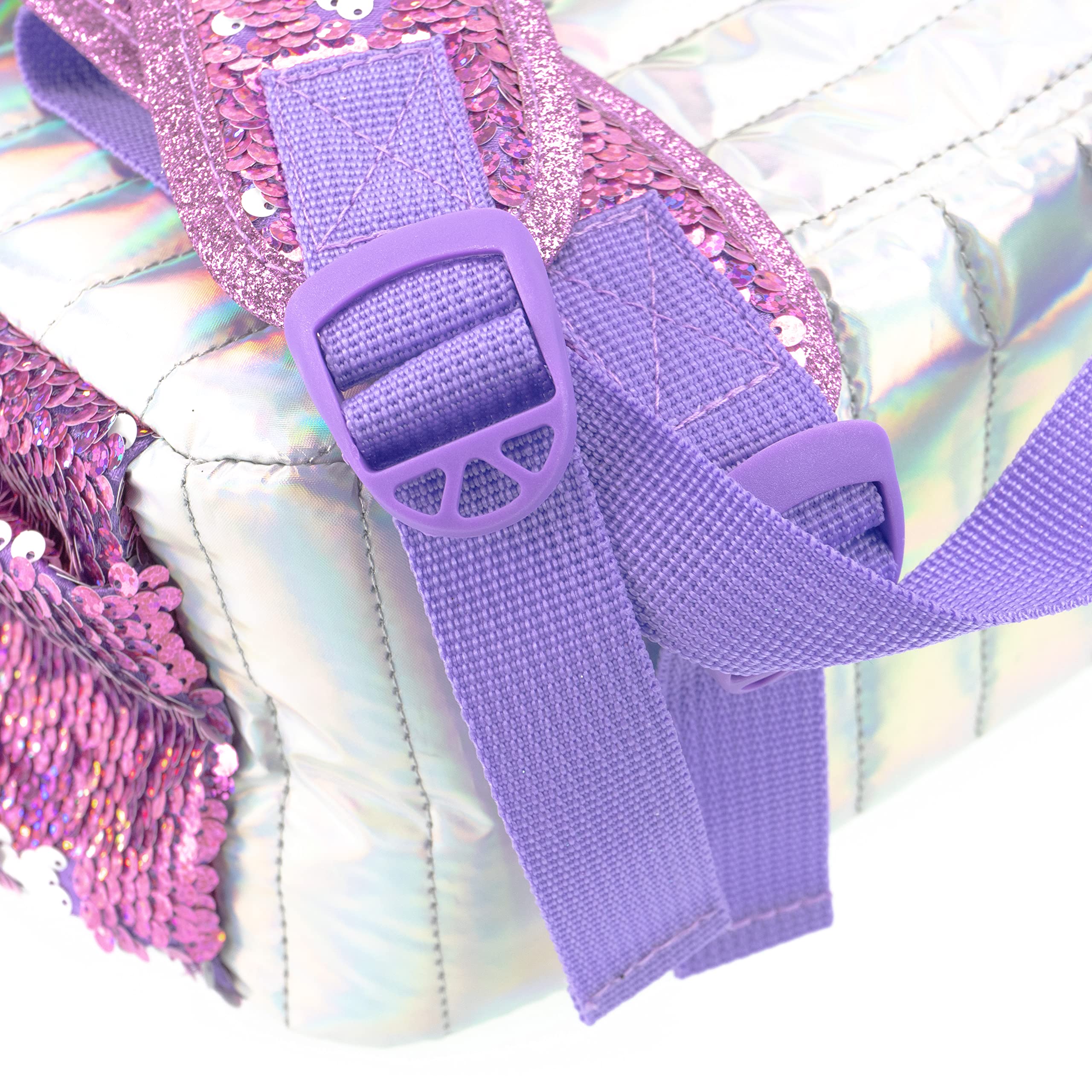 Girabrilla Nice Group Zaino da Scuola Puffer Glam per Bambine, con Tasche in Paillettes Reversibili e Colore Rosa