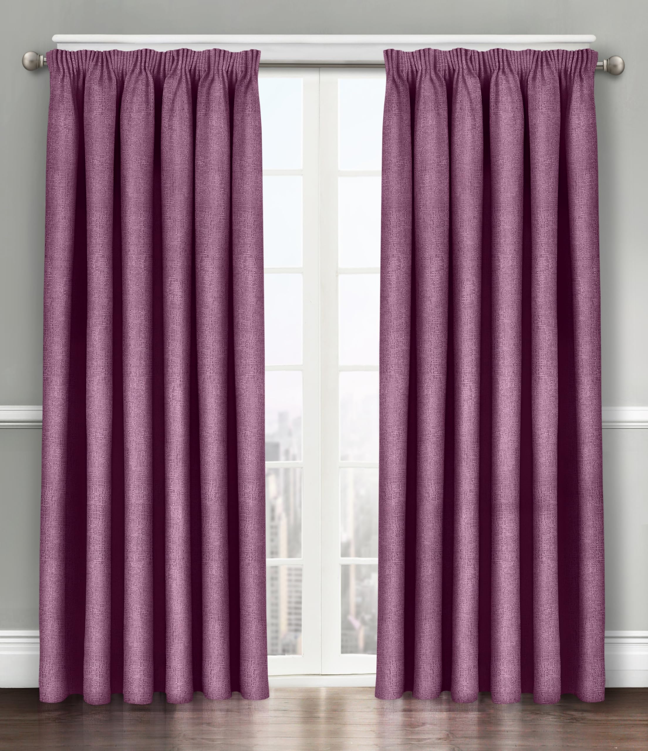 Velosso Solid Thermal Blockout Window Treatment Triple Weaved Curtain Panels Dimout Pencil Pleated Curtain Pair (Mauve, 46" Wide x 54" Drop)