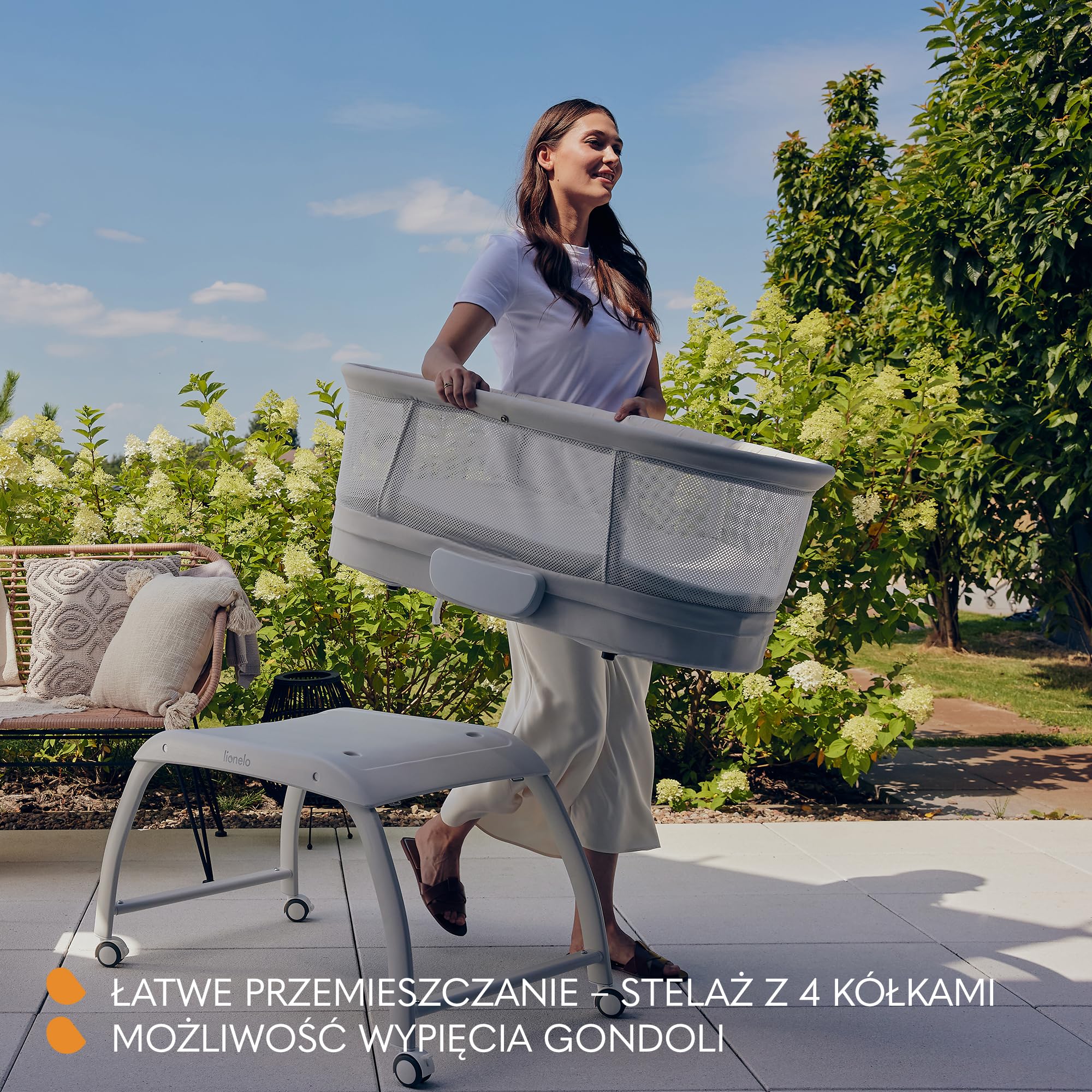 LIONELO CORAL 3 W 1 Łóżeczko Dziecięce do 9 kg, Kołyska, Waga Dziecięca, 5 Prędkości Bujania, 12 Melodii 4 Kółka Ergonomiczny Materac Timer Pilot Moskitiera | 5 prędkości kojącej huśtawki, timer, materac T25, standardowy z kółkami, moskitiera, pilot zdaln