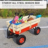 Vista 2 de Carro de Carga de Acero Resistente con Soporte Lateral de Madera, Neumáticos de Aire Todo Terreno de 10", Capacidad de Transporte de hasta 176 lb