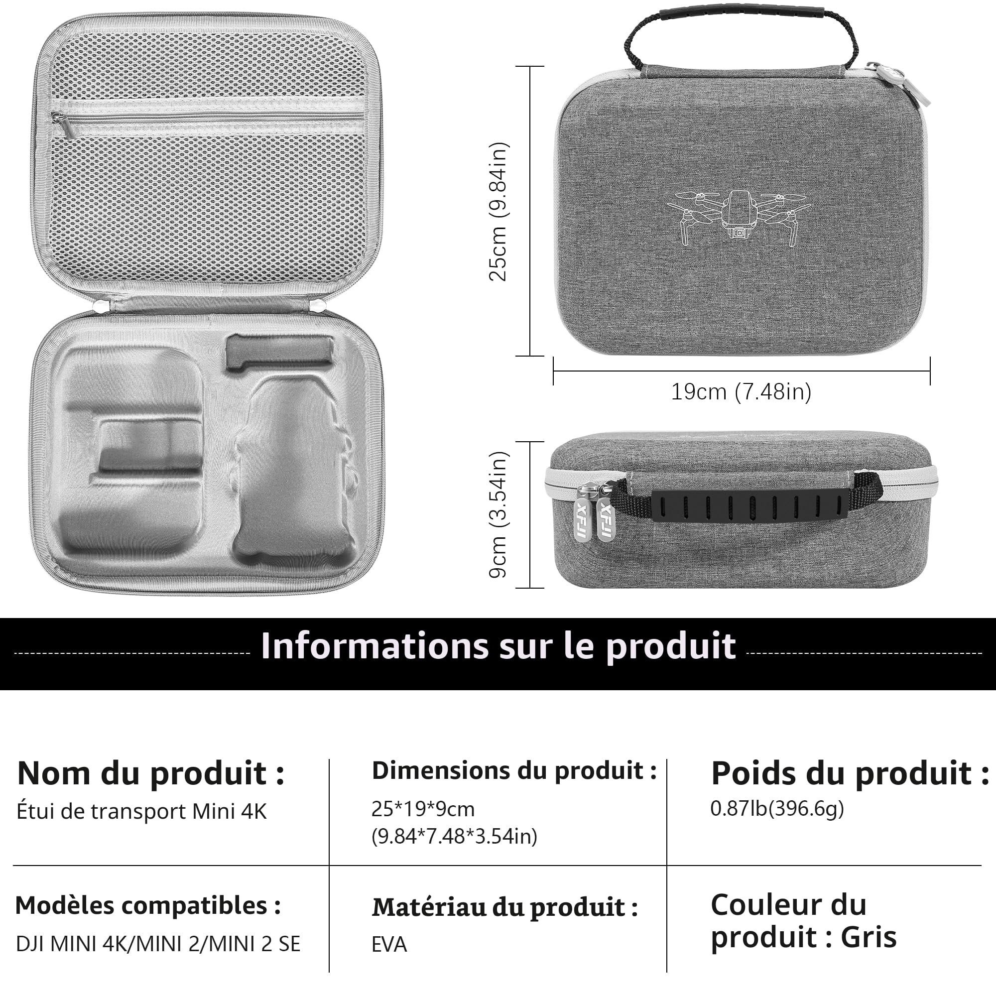 FPVtosky Mini 4K Étui Rigide, Sac de Transport pour DJI Mini 4K/ 2/2 SE Drone Accessoires avec 2 x Joysticks, 1 x Supports d'hélice et 1 x Protecteur de Joystick, Gris