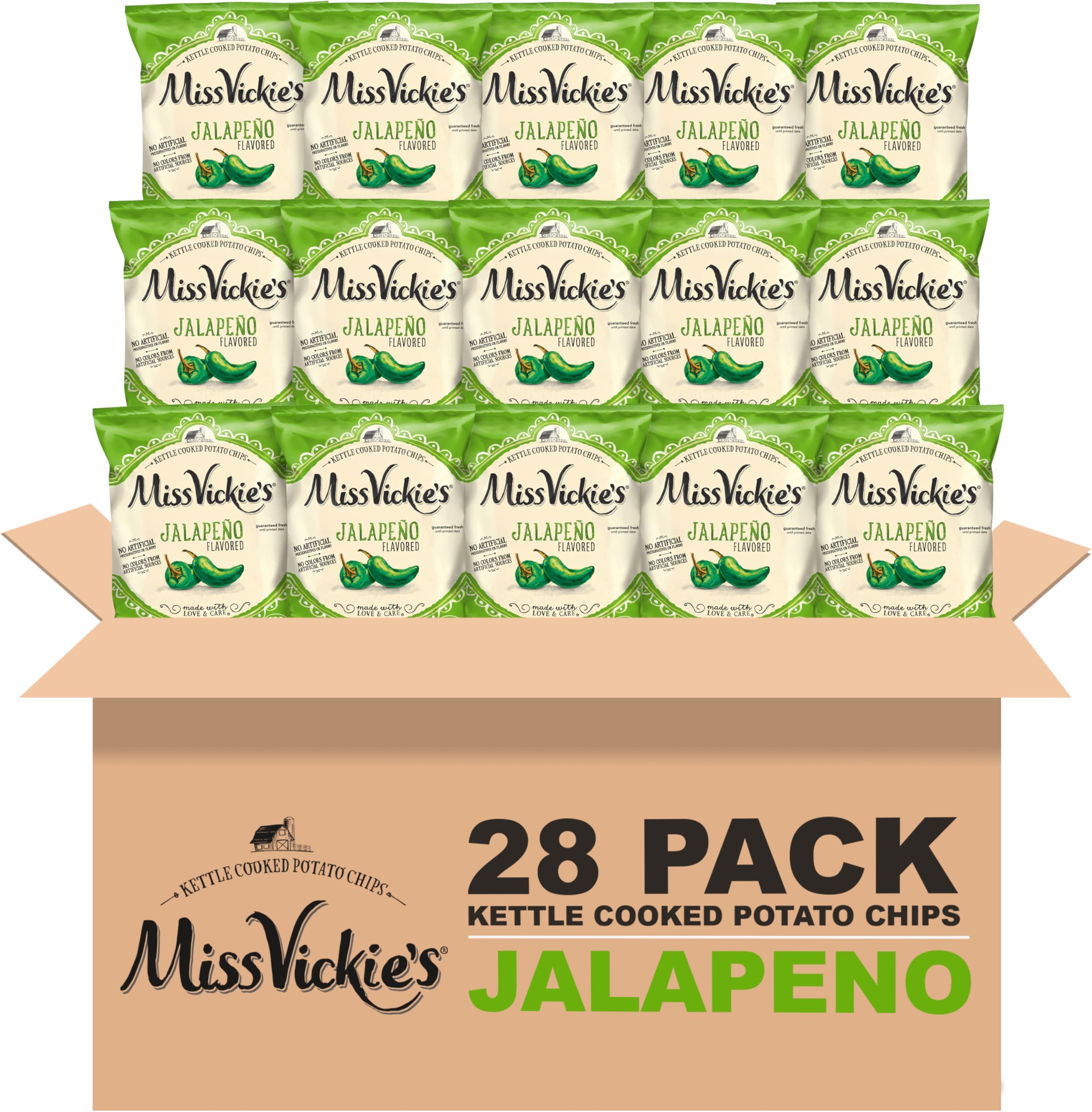 - Kettle Cooked Potato Chips, Jalapeno, 1.375 Ounce (Pack of 28)