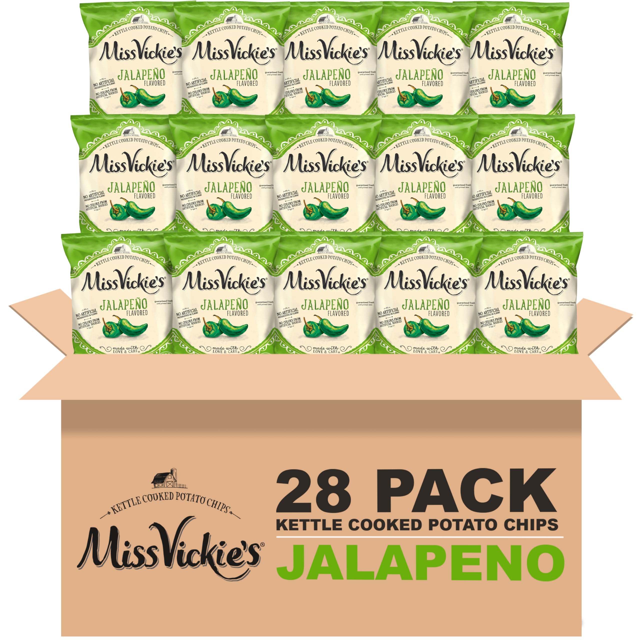 Kettle Cooked Potato Chips, Jalapeno, 1.375 Ounce (Pack of 28)