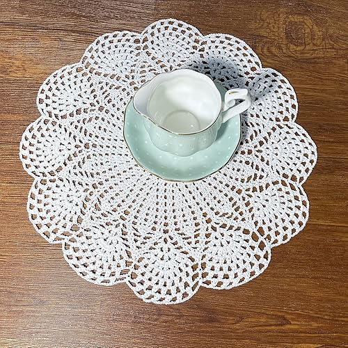 Miniatura 10 de Phantomon - Mantel individual redondo (algodón, 14.0in, 4 unidades), diseño de ganchillo