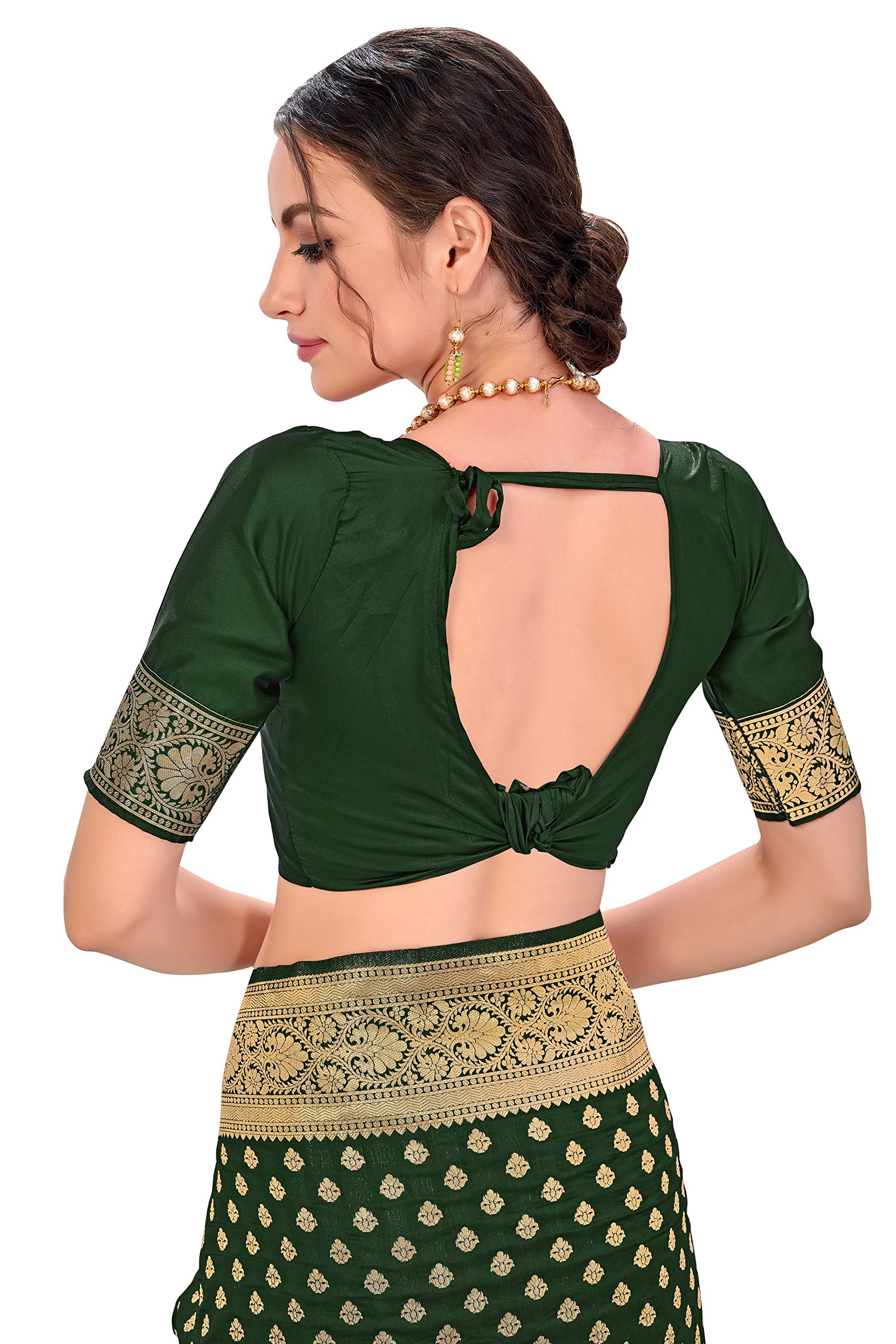 Glory Sarees Women's Woven Pure Soft Kanjivaram Silk Saree Banarasi Style With Blouse Piece for Wedding (kara128_darkgreen_Dark Green) 4