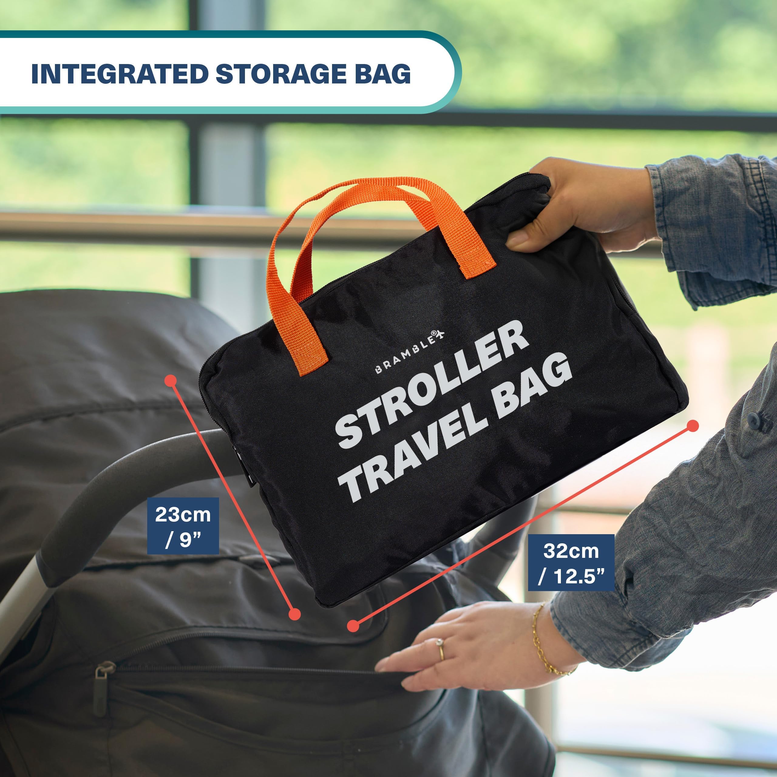 BRAMBLE - Sac de Transport Poussette pour Avion Gate Check - Nylon Balistique Imperméable avec Sangles Néoprène, Pochette & Fenêtre ID - 90 x 60 x 35 cm (Noir)
