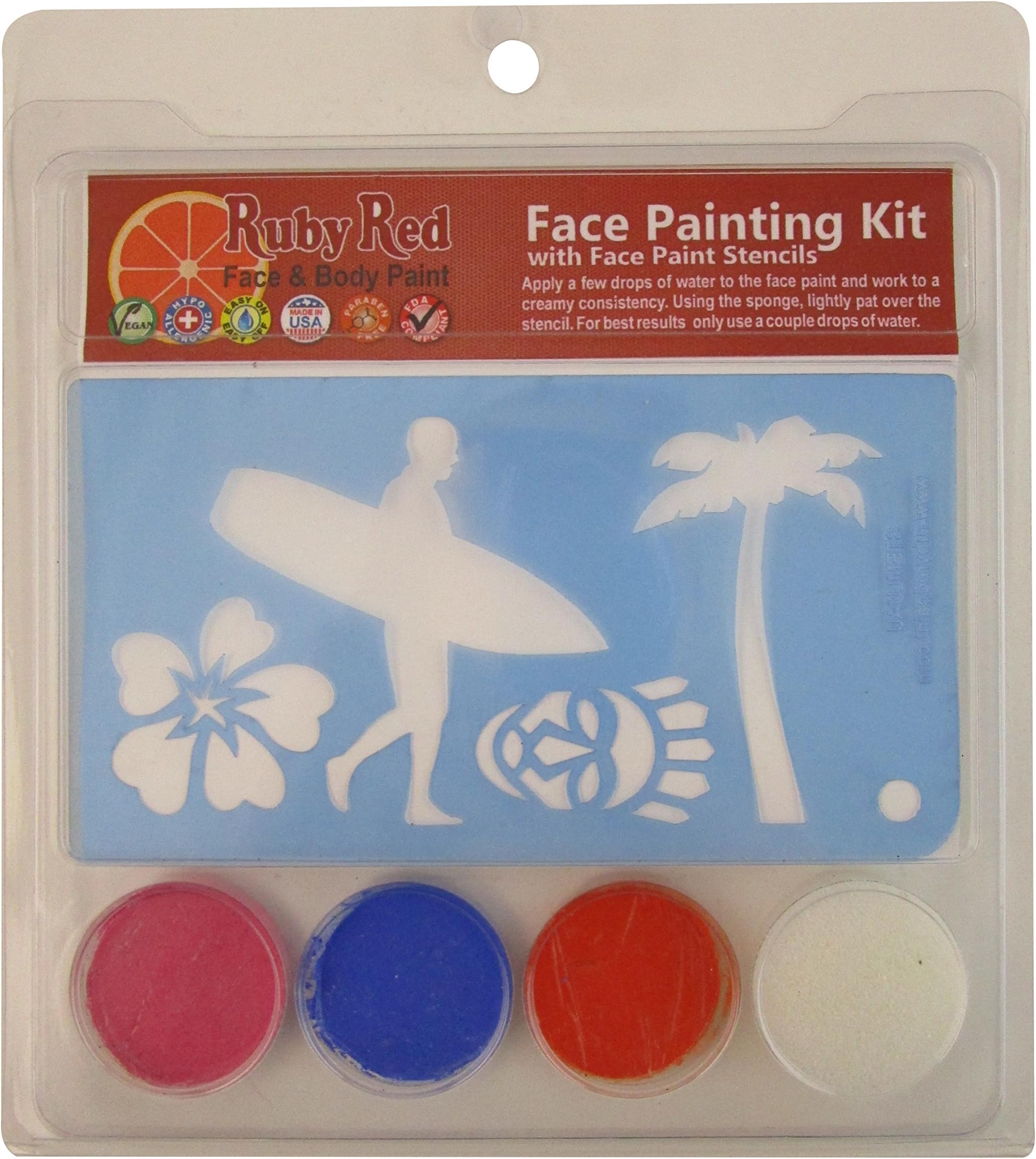 Ruby Red Paint Face Paint, 2ML X 3 Colors - Luau Stencil Set