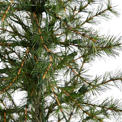 Miniatura 5 de Nearly Natural Árbol de Navidad artificial de 3 pies con 50 luces LED transparentes en una base de arpillera