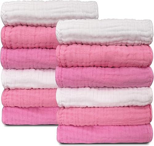 Miniatura 15 de Sunny zzzZZ - Toallitas de muselina para bebé, 100% algodón, suaves y absorbentes, grandes, para baño de bebés, niños, niñas y niños, paquete de 12,