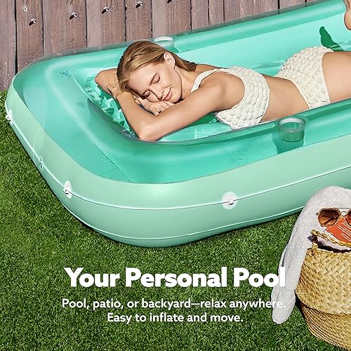 Miniatura 3 de SLOOSH Flotador inflable, camastro para adultos, con almohada, 178 x 117 cm, 4 en 1 balsa-tina bronceadora, camastro para tomar el sol, fiestas