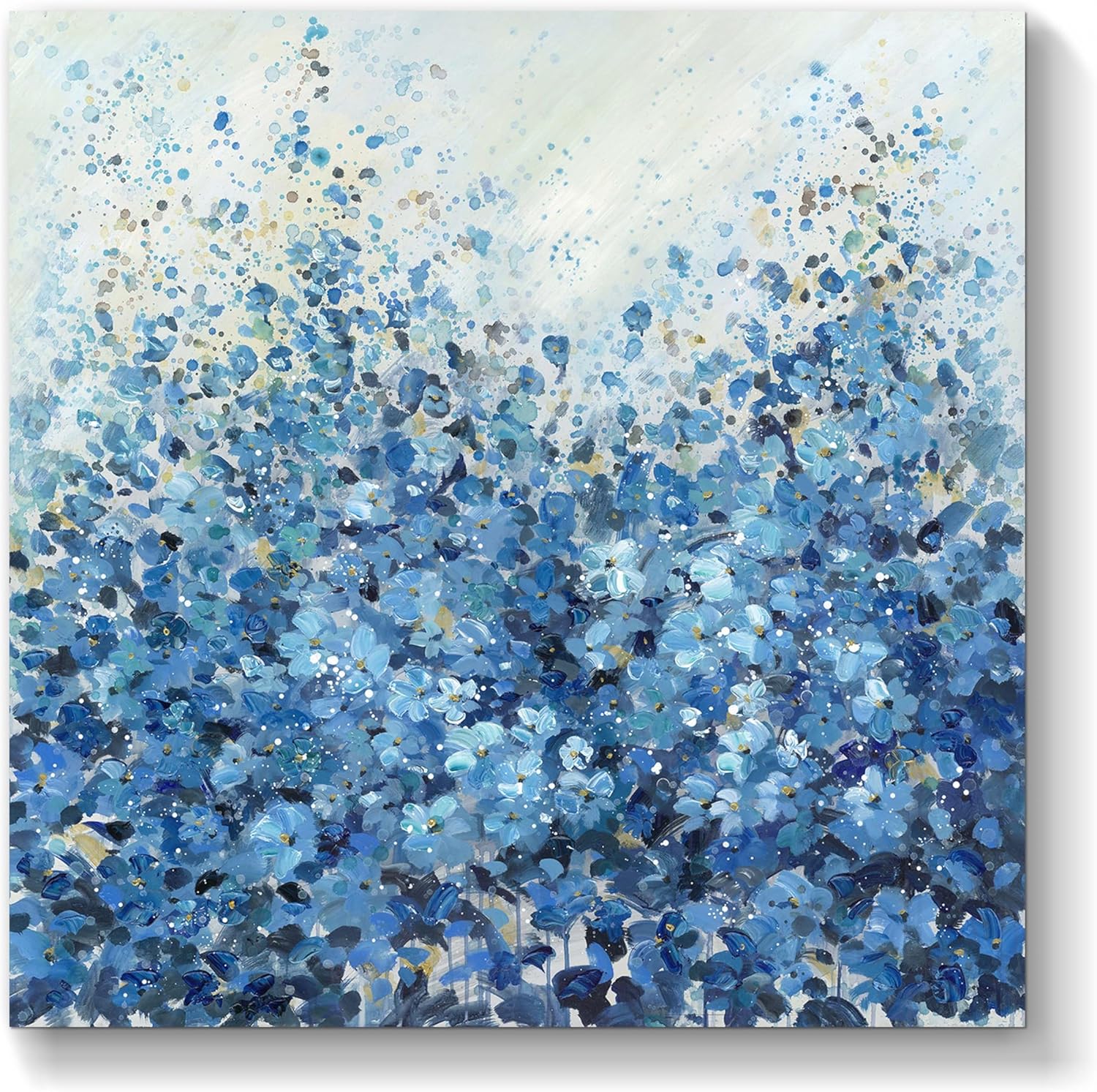 TAR TAR STUDIO Abstract Blue Flower Canvas Wall Art - Unframed Print, Modern Botanical Painting, Decor for Bedroom Living Room Office, Minimalist Floral Artwork 12x12 Inch