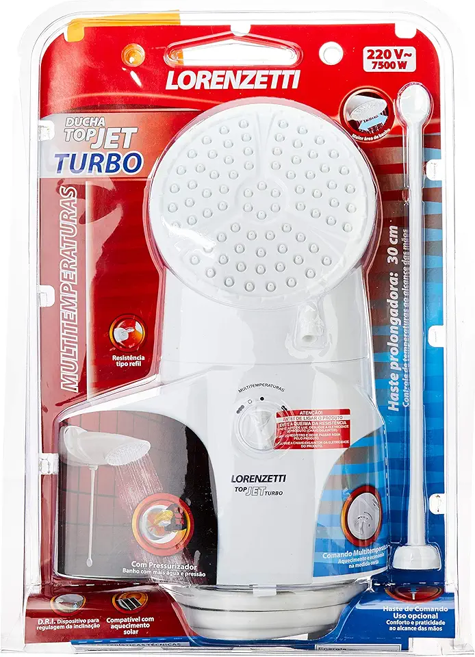 Ducha Top Jet Turbo Multitemperaturas 220V 7500W, Lorenzetti, 7541515, Branco, Pequeno