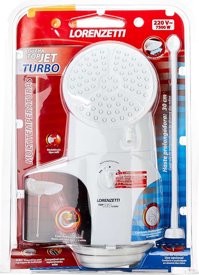 Ducha Top Jet Turbo Multitemperaturas 220V 7500W, Lorenzetti, 7541515, Branco, Pequeno