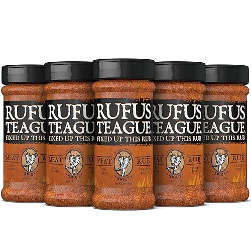 Rufus Teague - Masaje de carne picante - Frotar barbacoa premium - Botellas de 6.5 onzas - Paquete de 6