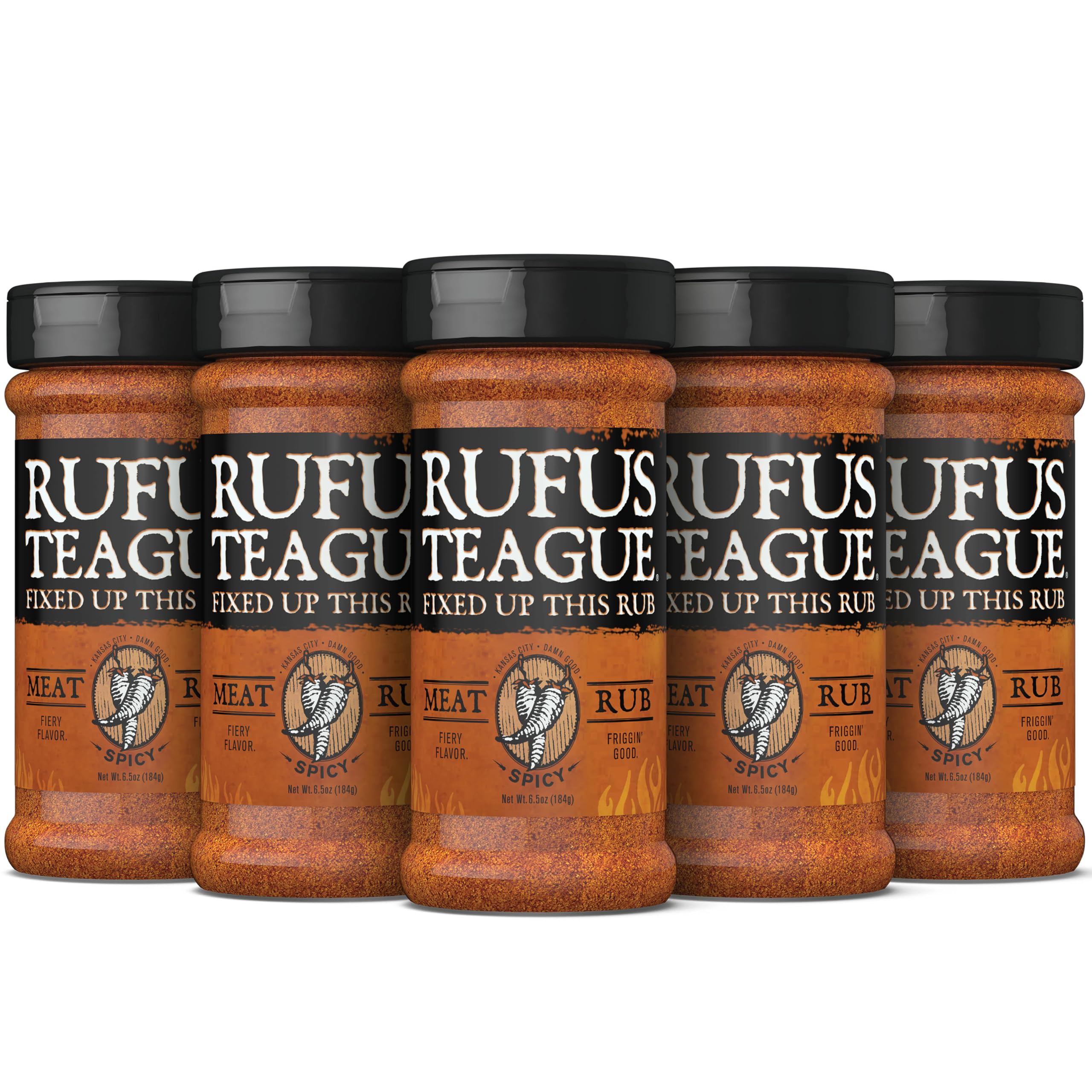 Rufus Teague Spicy Meat Rub, 6 Pack, Premium Barbecue Seasoning & Dry Rub for Smoking and Grilling, Award-Winning Flavor for Beef, Pork & Chicken,