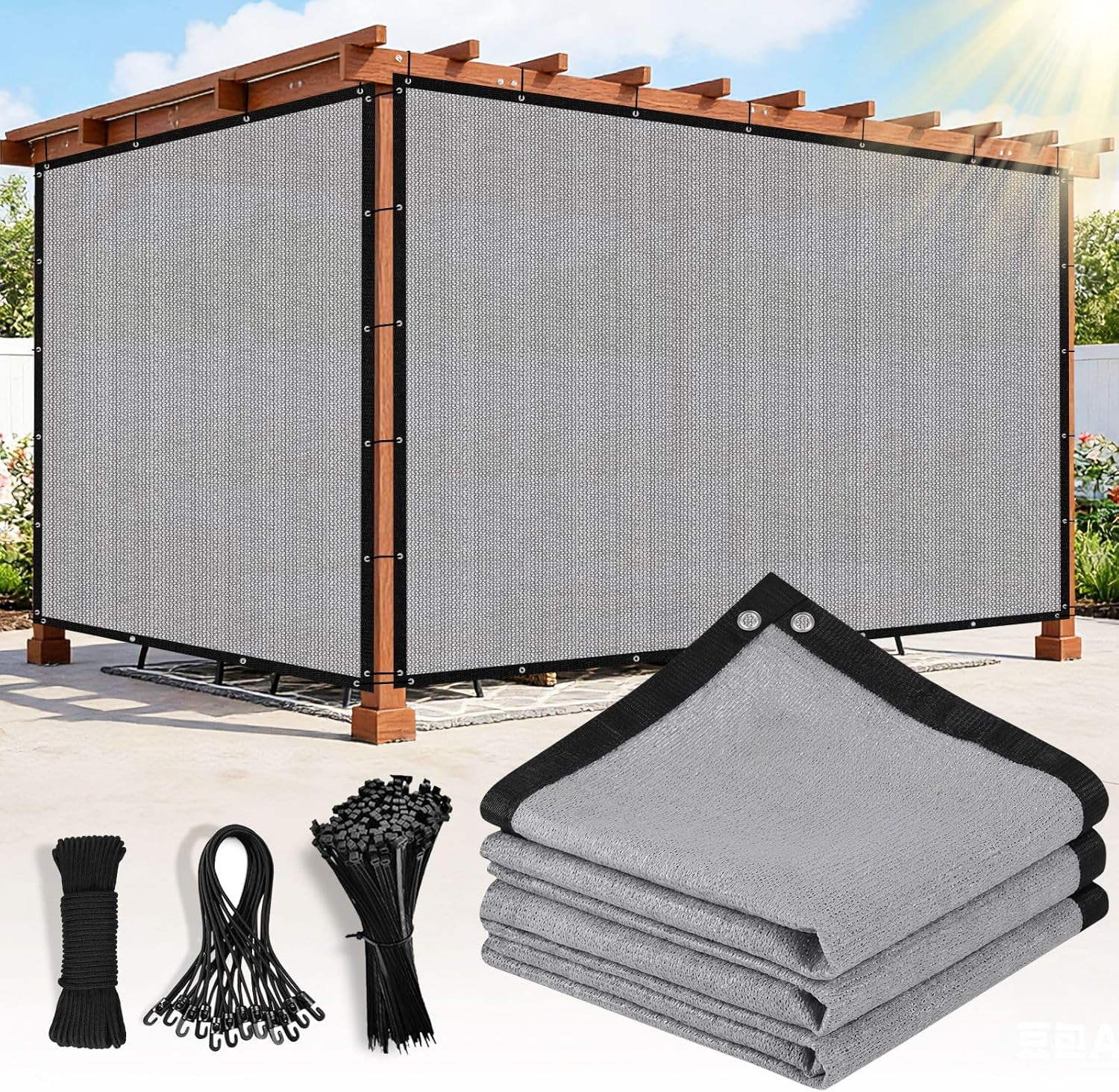 90% Sun Shade Cloth with Gromments, 0 6' X 1 0' Pergola Shade Cover Canopy, UV Protection Mesh Tarp Sun Screens for Outdoor Patio Garden Gazbos Porch Courtyard, Light Gray