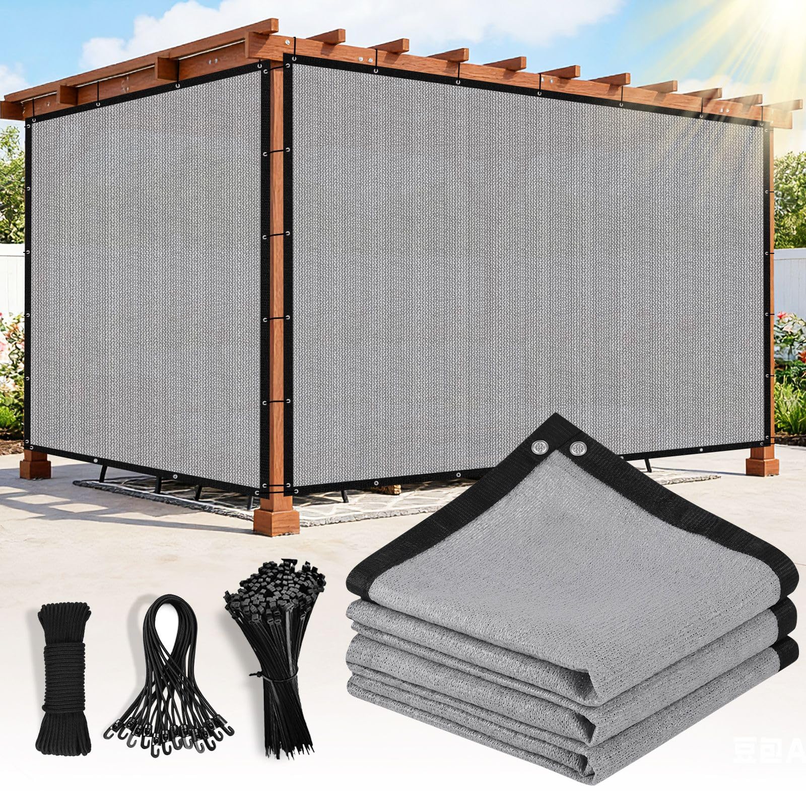 90% Sun Shade Cloth with Gromments, 1 2' X 1 6' Pergola Shade Cover Canopy, UV Protection Mesh Tarp Sun Screens for Outdoor Patio Garden Gazbos Porch Courtyard, Light Gray
