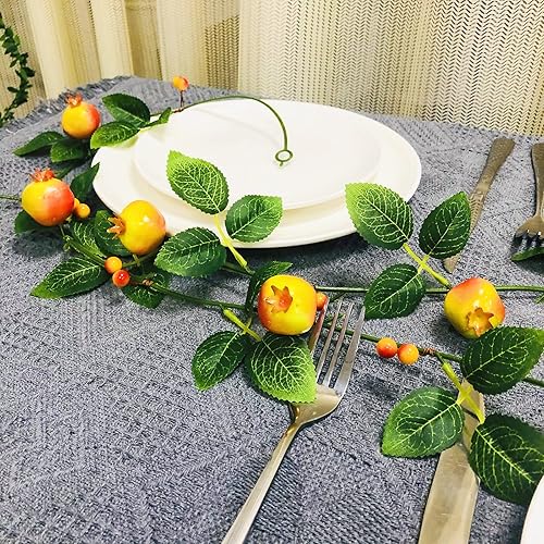 Miniatura 5 de Guirnalda de plantas de espuma artificial de granada para colgar, hojas de seda, bayas sintéticas, flores de rosa mosqueta, corona para decoración