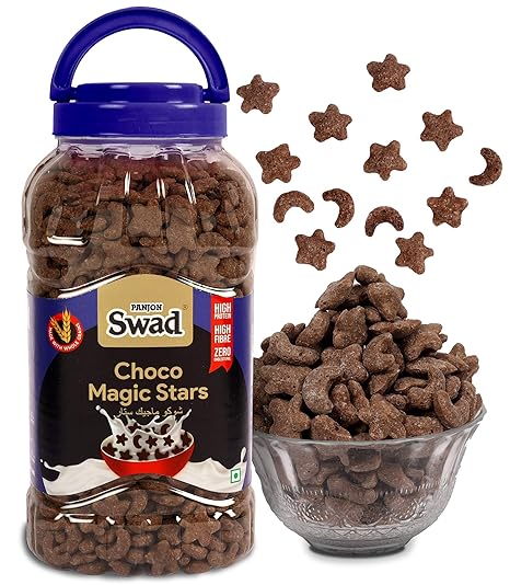Swad Breakfast Cereal, Choco Magic Stars (Children Cereal Wholegrain Chocolate Chocos Moons and Stars Snack) Jar, 325 g