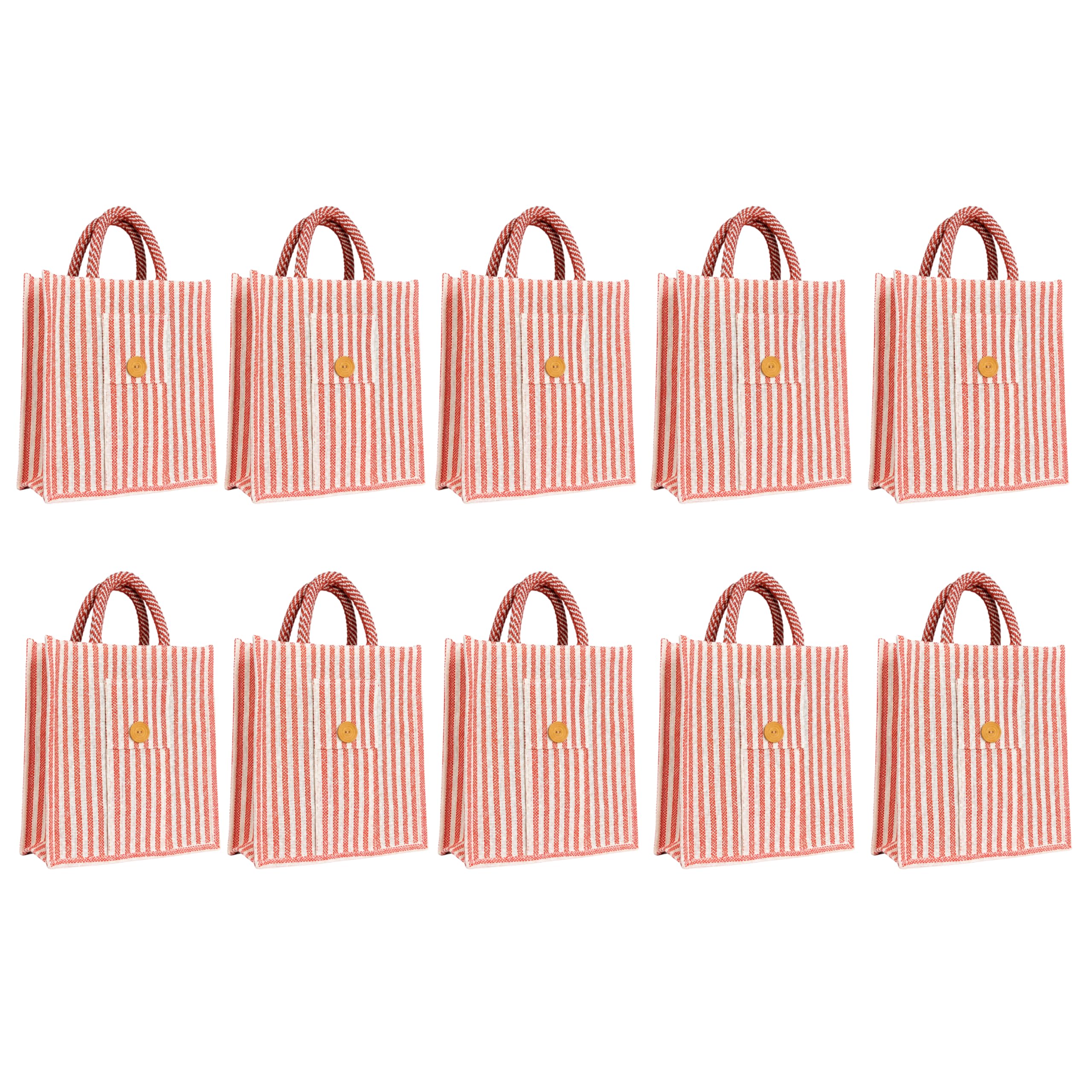 cantainoo Jute Bags for Return Gifts | Return Gift Bags | Eco-Friendly Reusable Jute Bags for Gifting, Shopping & Daily Use (10, Orange_Pocket_Stripe-Zip)
