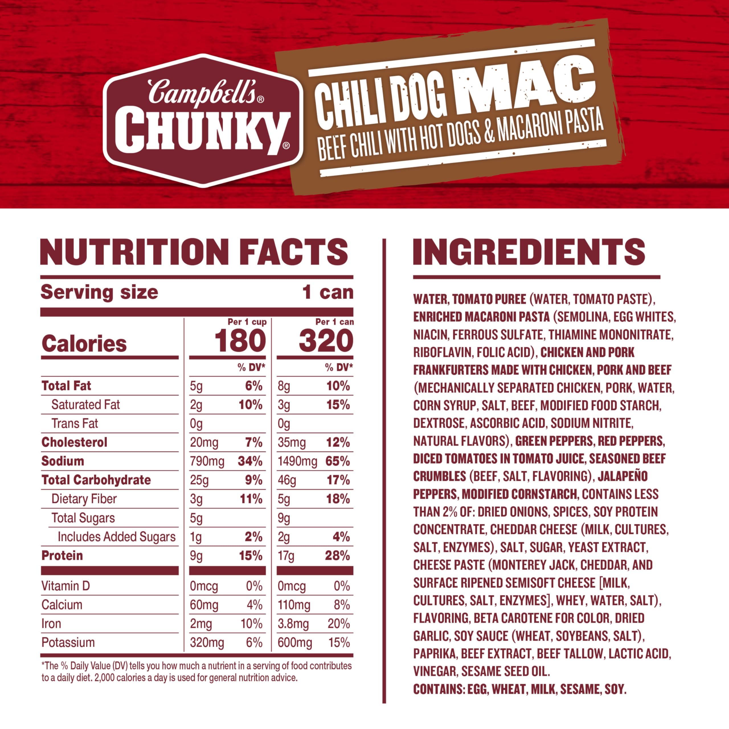 Campbell’s Chunky Chili Dog Mac Soup, 16.3 oz Can