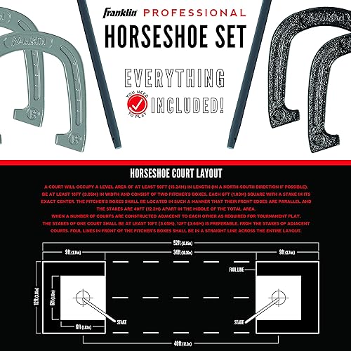 Miniatura 10 de Franklin Sports - Juego de herradura para caballos que incluye 4 herraduras y 2 estacas para jugar en la playa o en el patio trasero, juego clásico