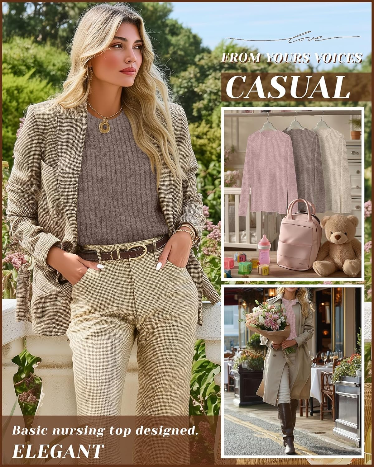 3 Pack Women's Nursing Tops Breastfeeding Shirts Long Sleeve Maternity Ribbed Sweaters with Hidden Zipper - Image 5