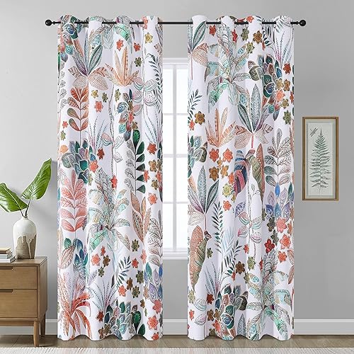 Miniatura 82 de Estelar Textiler Cortinas bohemias para oscurecer la habitación con hojas de arce de 84 pulgadas de largo, juego de 2 paneles para sala de estar,