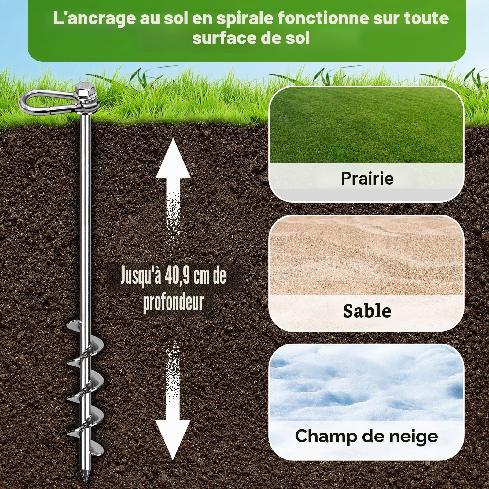 SELEWARE Lot de 4 piquets de Tente pour Trampoline – Ancrage au Sol Robuste, ancrage au Sol pour Vents forts, piquets en Spirale pour sécuriser Les Trampolines, tentes, hangars, balançoires