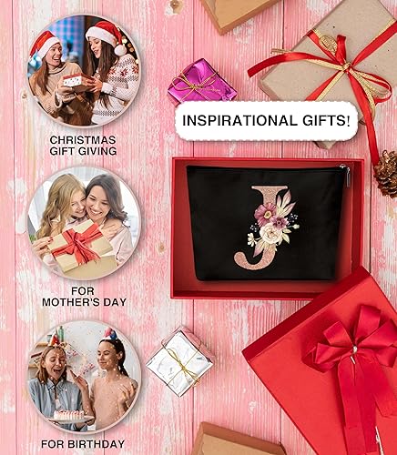 Miniatura 4 de chanuan Bolsa de maquillaje personalizada con inicial, bolsas de maquillaje con monograma A - Z, bolsa de aseo cosmético de viaje con letra negra