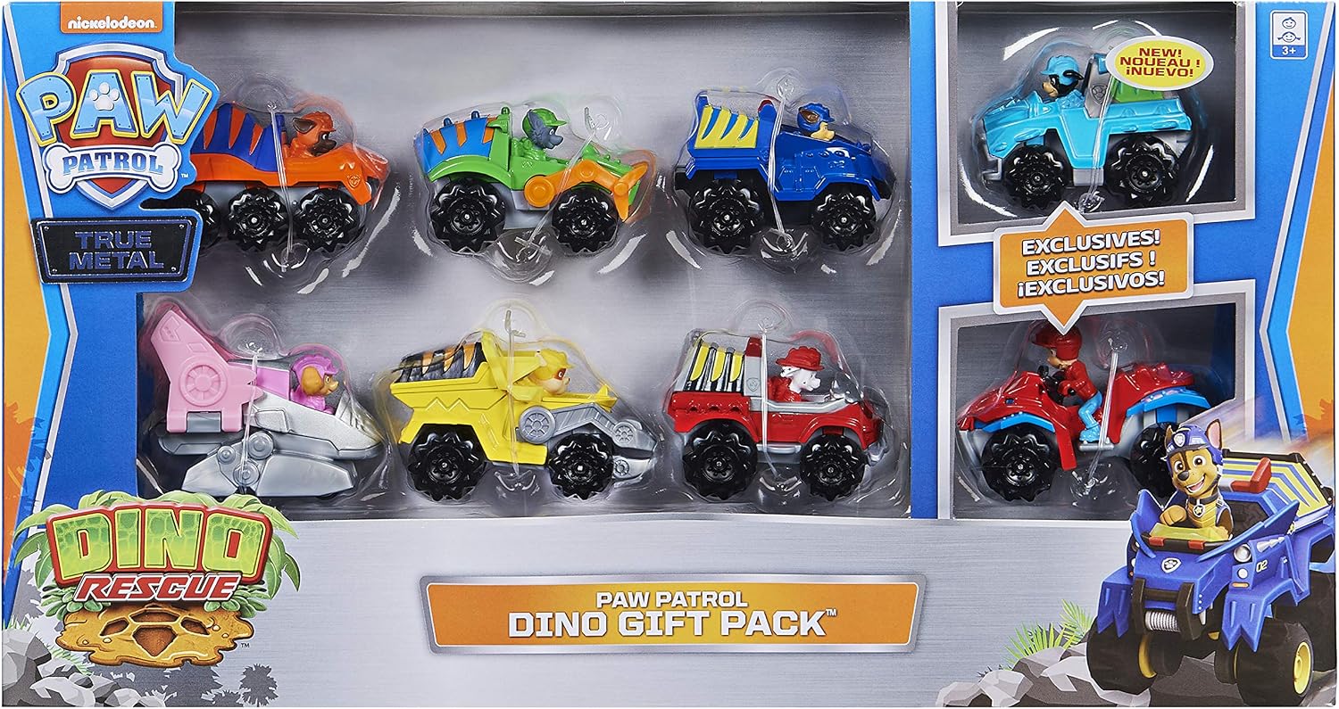 PAW PATROL La 6059296 Set of 8 True Metal Dino Rescue Vehicles Mission Dino Metal Toy for Children Aged 3+