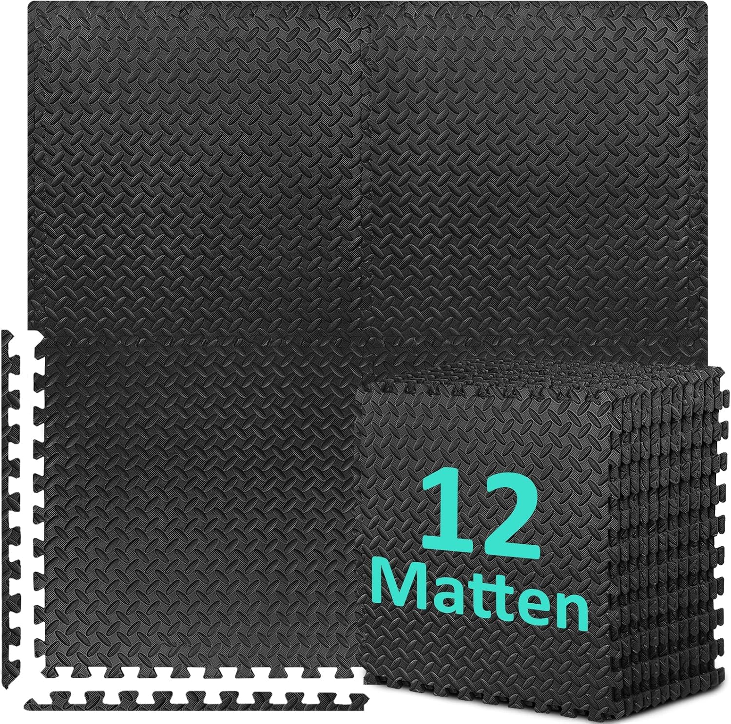 Tapis de protection du sol, ensemble de fitness [61 x 61 cm], tapis de puzzle 12/24/48, tapis de sport EVA, tapis de fitness, antidérapant, épaisseur du tapis de gymnastique 10 mm, tapis de sol pour