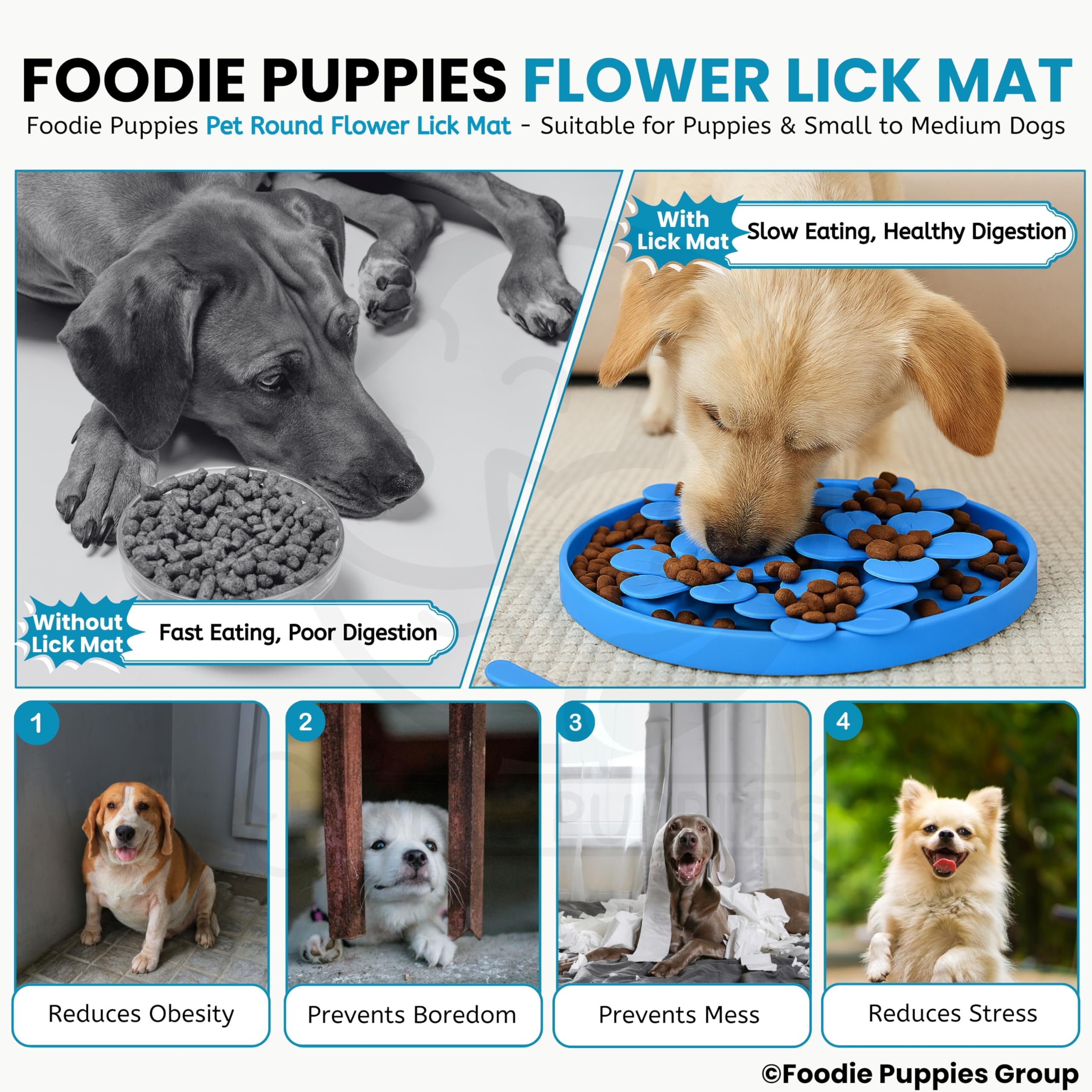Foodie Puppies Round Silicone Slow Feeding and Licking Mat for Cats and Puppies - Flower Food Mat | Slow Feeder Bowl, Dog Cat Puzzle Toy 4