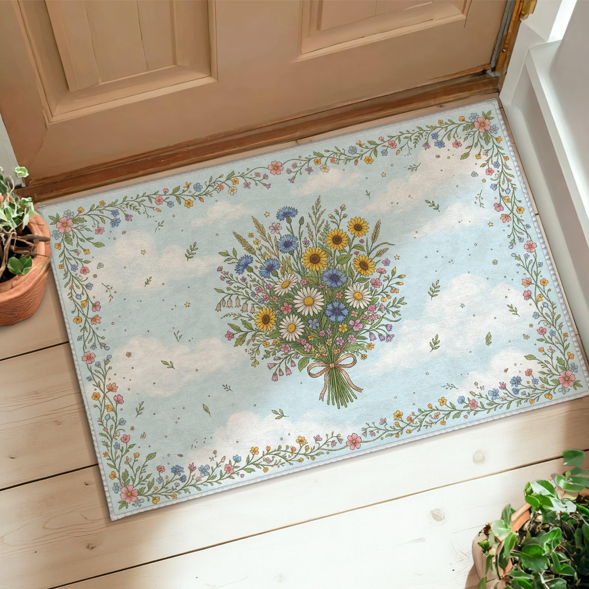 Tapis d'entrée rectangulaire au design floral de qualité supérieure pour intérieur élégant