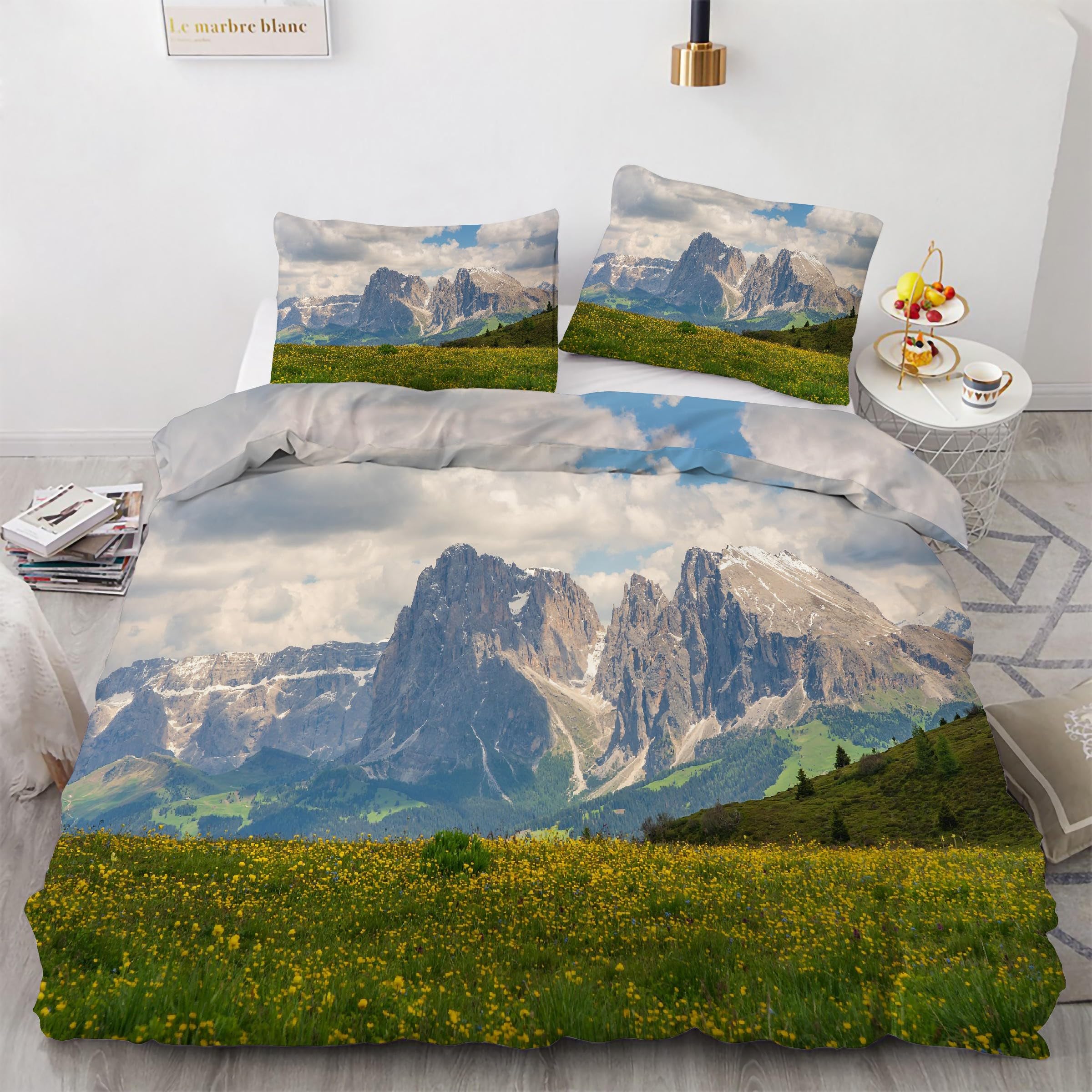 Housse de couette montagnes 90x190 pour chambre d'enfant chalet
