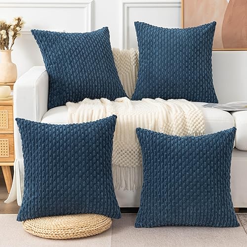 UGASA - Juego de 4 fundas de almohada de pana suave, fundas de almohada decorativas de rayas bohemias de 20 x 20 pulgadas, decoración del hogar,
