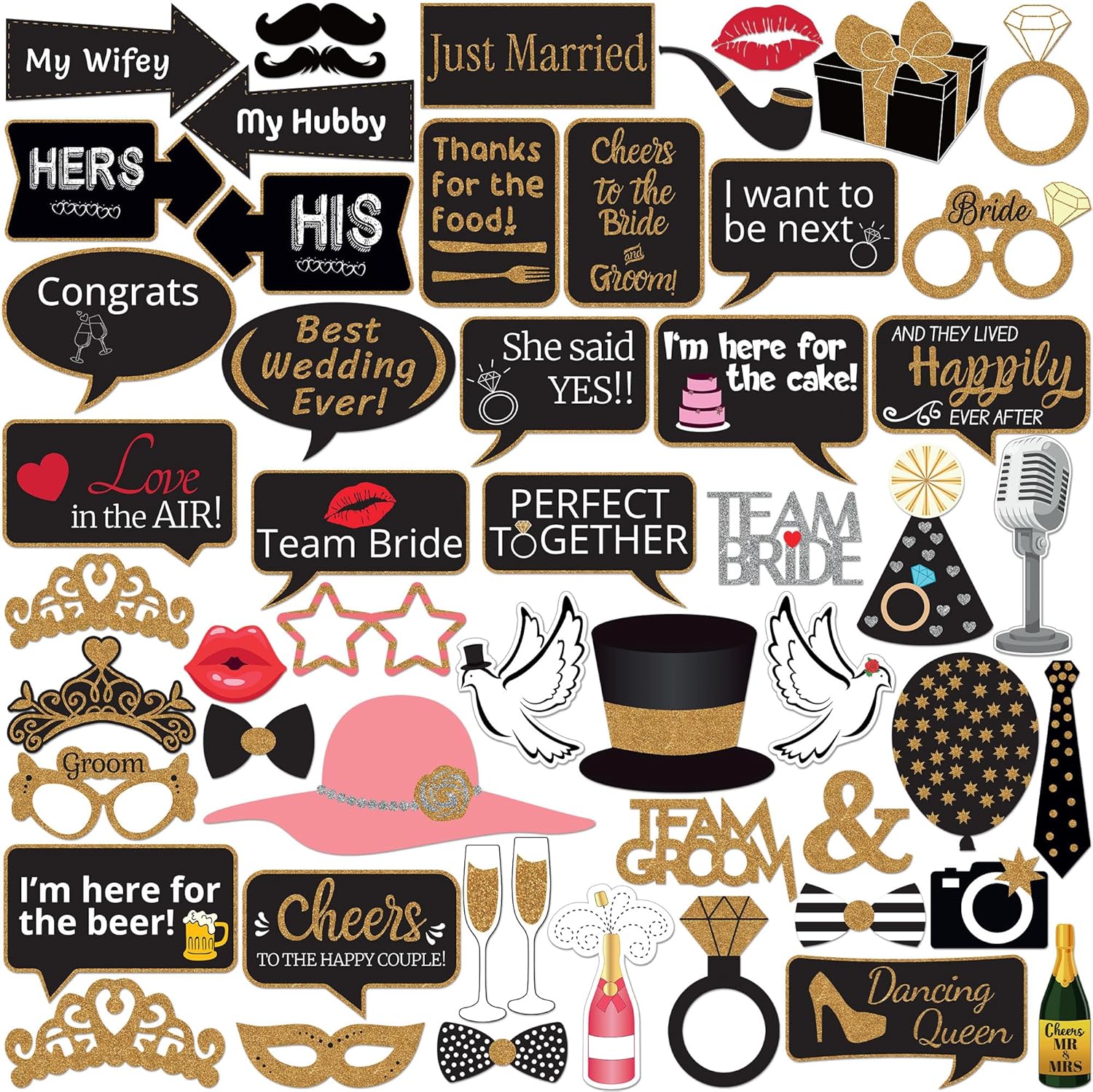 Amazon.com: Wedding Photo Booth Props - 53 Pieces, Multicolored - Fun ...