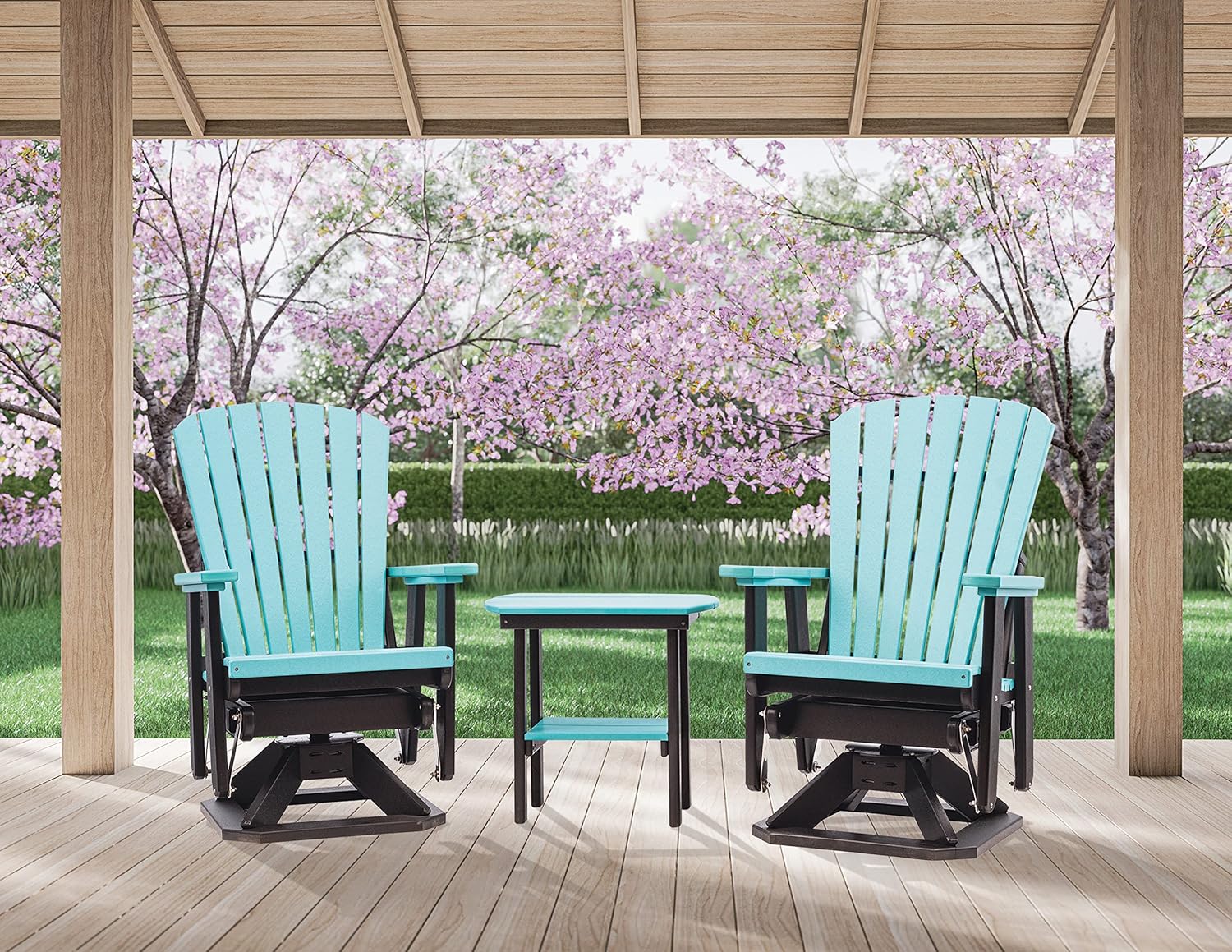 Grand Lake Amish Crafted Poly Outdoor Adirondack Swivel Glider (Aruba Blue on Black)