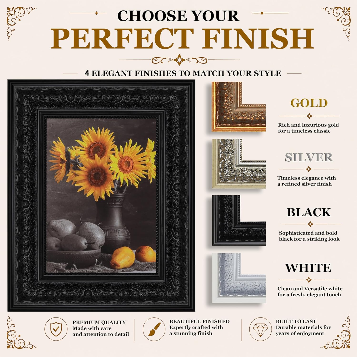 Picture Frames 5x5 Frames 2-1/2" 5x5 Poster Frame,5 x 5 Black Picture Frame for Wall Mounting, Large Frame Ornate 5x 5 Canvas Oil Painting Frames Gothic Vintage Antique Luxury 1556 .Baroque Wood Alternative-Polystyrene for Photo,Diploma,Puzzle,TV image 4