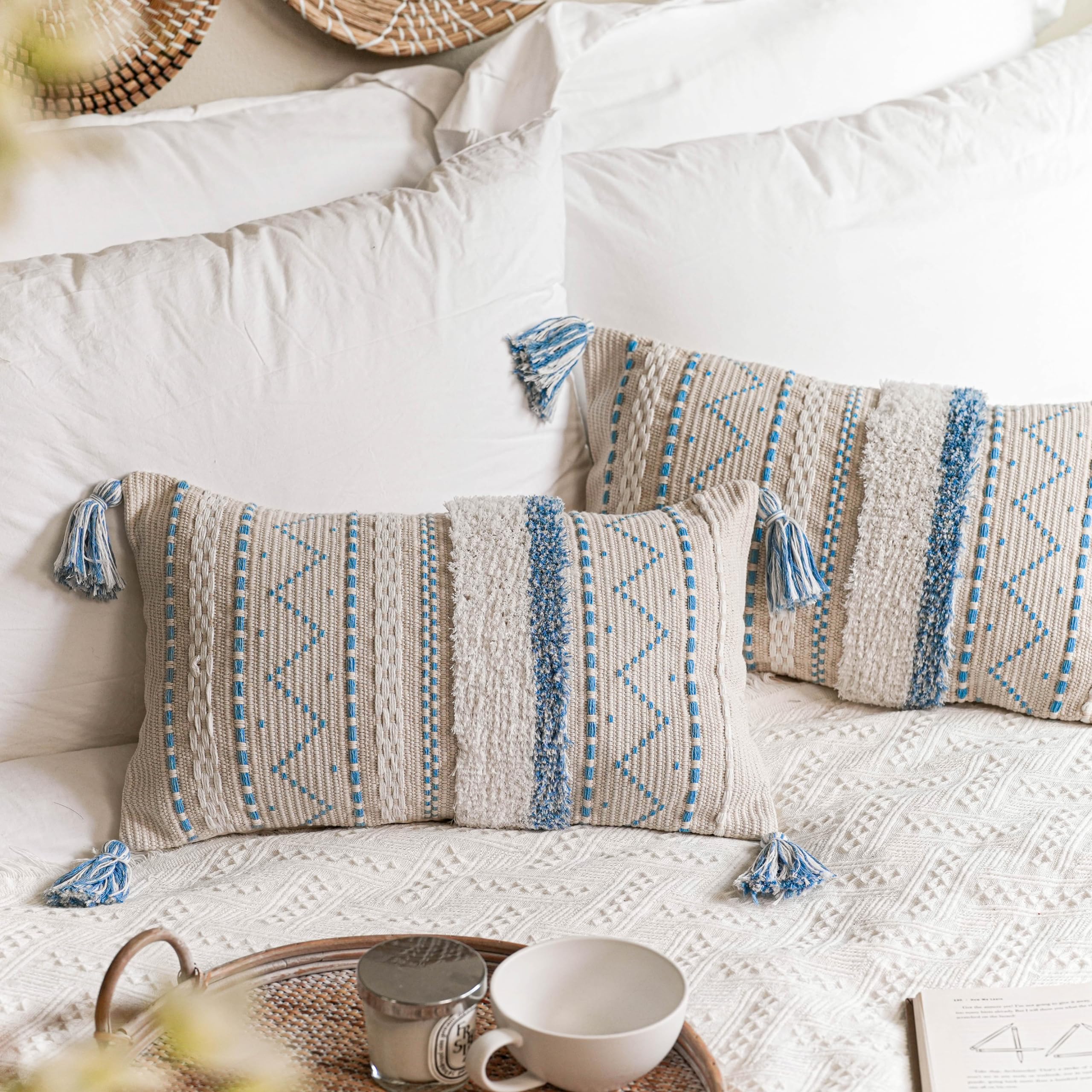 Amazon.com: BlissBlush Blue Decorative Lumbar Throw Pillow