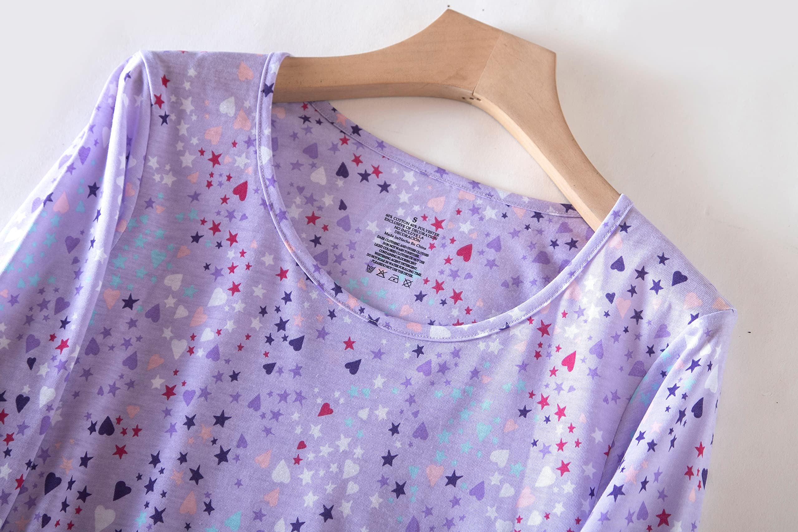 Inadays Paquete de 3 camisones de algodón para mujer, ropa de dormir de manga larga, estampado divertido, holgados, cómodos