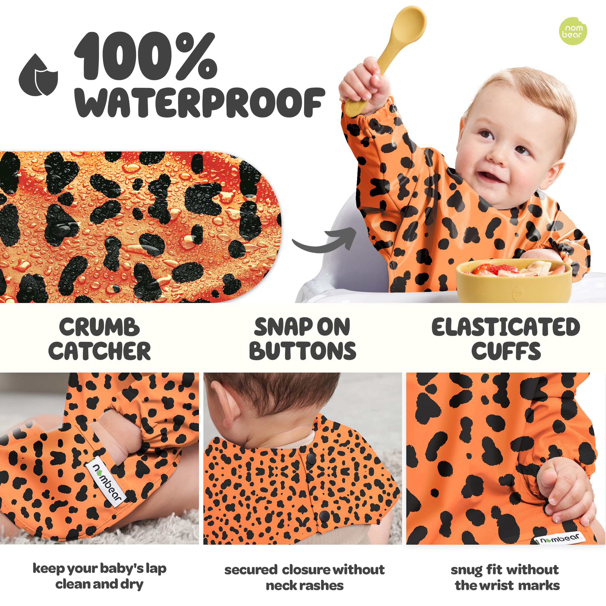 Nombear Baby Weaning Bib with Sleeves - Waterproof Baby Bibs 6-12 Months for Baby Led Weaning, Coverall Bibs for Baby Feeding, Long Sleeve Bibs for Toddler, Baby Bibs with Sleeves, Baby Apron - Image 4