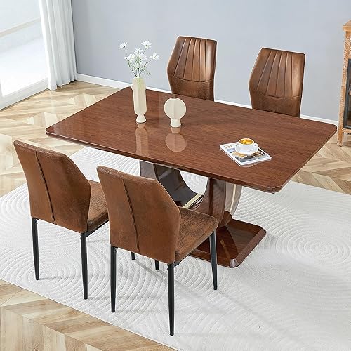 Miniatura 54 de JUFU Juego de mesa de comedor moderno para 6, juego de mesa de cocina de 63 pulgadas con mesa de mármol sintético y 4 sillas tapizadas de piel