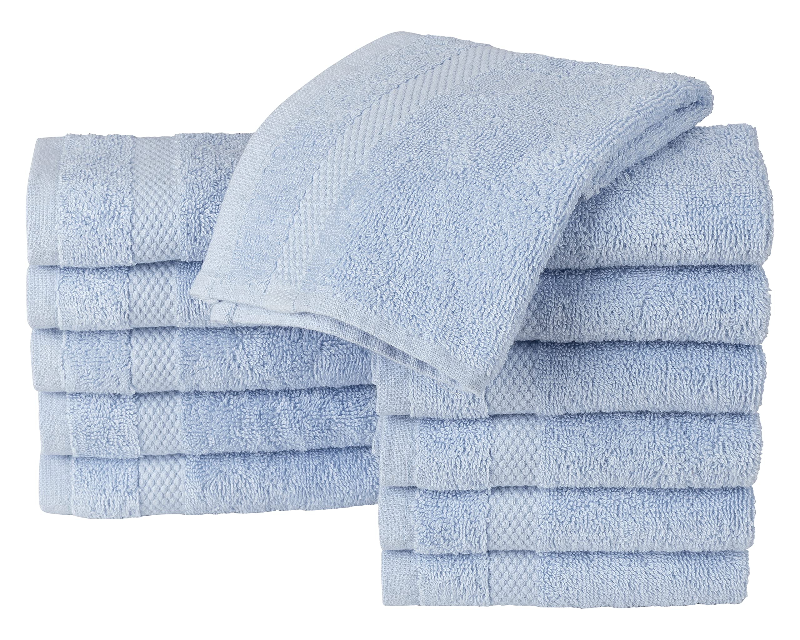 La Maison 100% Egyptian Cotton 600GSM Superior Pack of 12 Face Cloth Flannel Washcloth Towel Set Super Soft Everyday Use (Sky Blue)