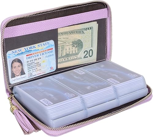 Easyoulife - Monedero de cuero con cremallera, billetera portatarjetas para mujer, bloqueo RFID