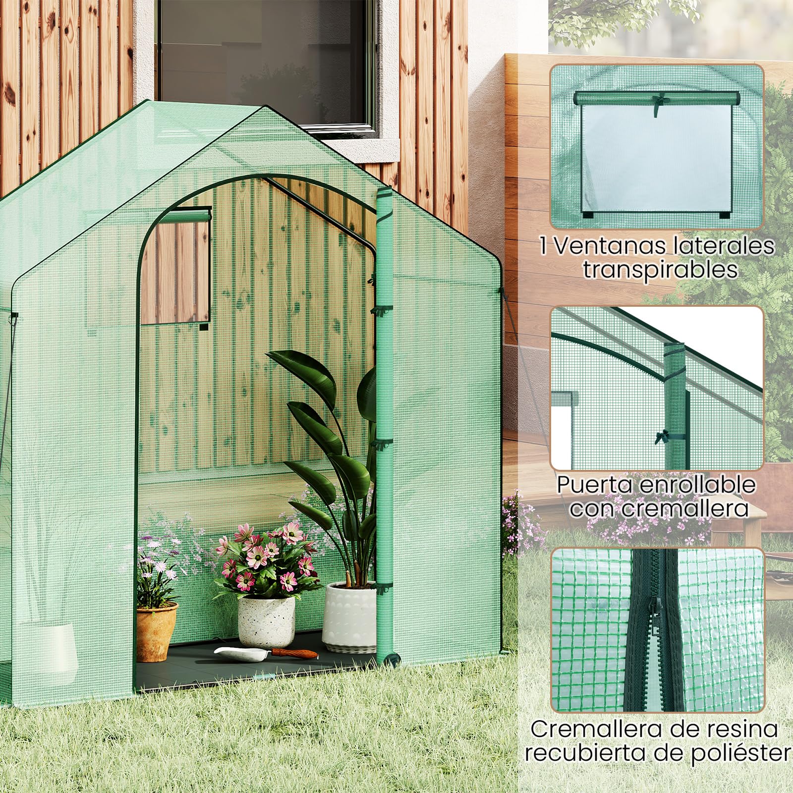 WOLTU Invernadero Jardín Tipi, Puerta de Cremallera, Verde, 200x80x200cm | Base Tela PE Negra; Estructura de Acero; Tomates/Verduras; Plantas; Flores