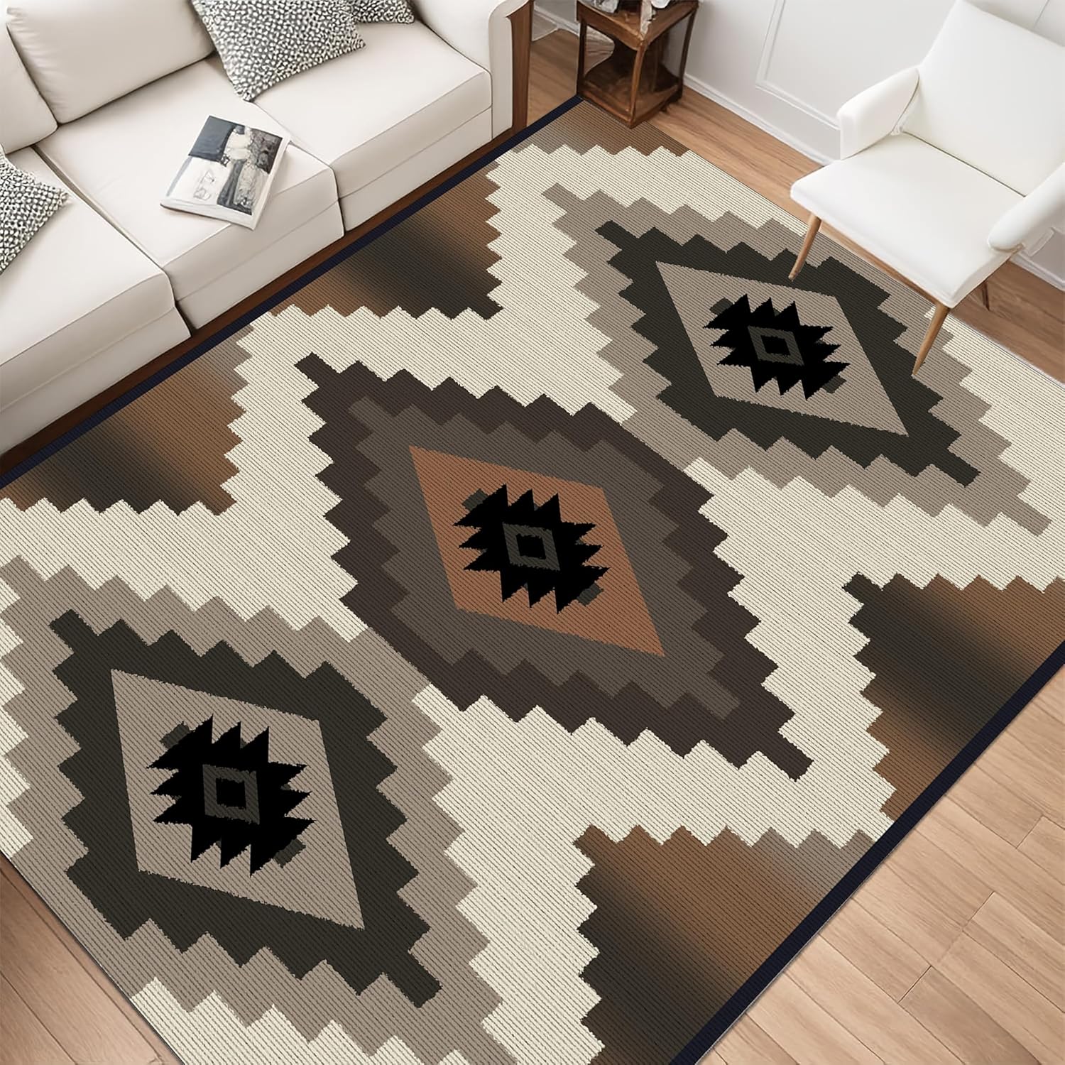Beige Western Area Rugs for Living Room,6x8ft,Southwestern Native American Rug,Rustic Tribal Navajo Aztec Rug,Soft Non-Slip Western Decor Carpet,for Dining Room,Bedroom,Office,Brown Black