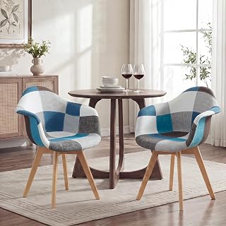 GrandCA Home Set of 2 Scandinavian Patches with Legs Solid Beech Wood and Padded Polyester Seat Multicolor, Blue